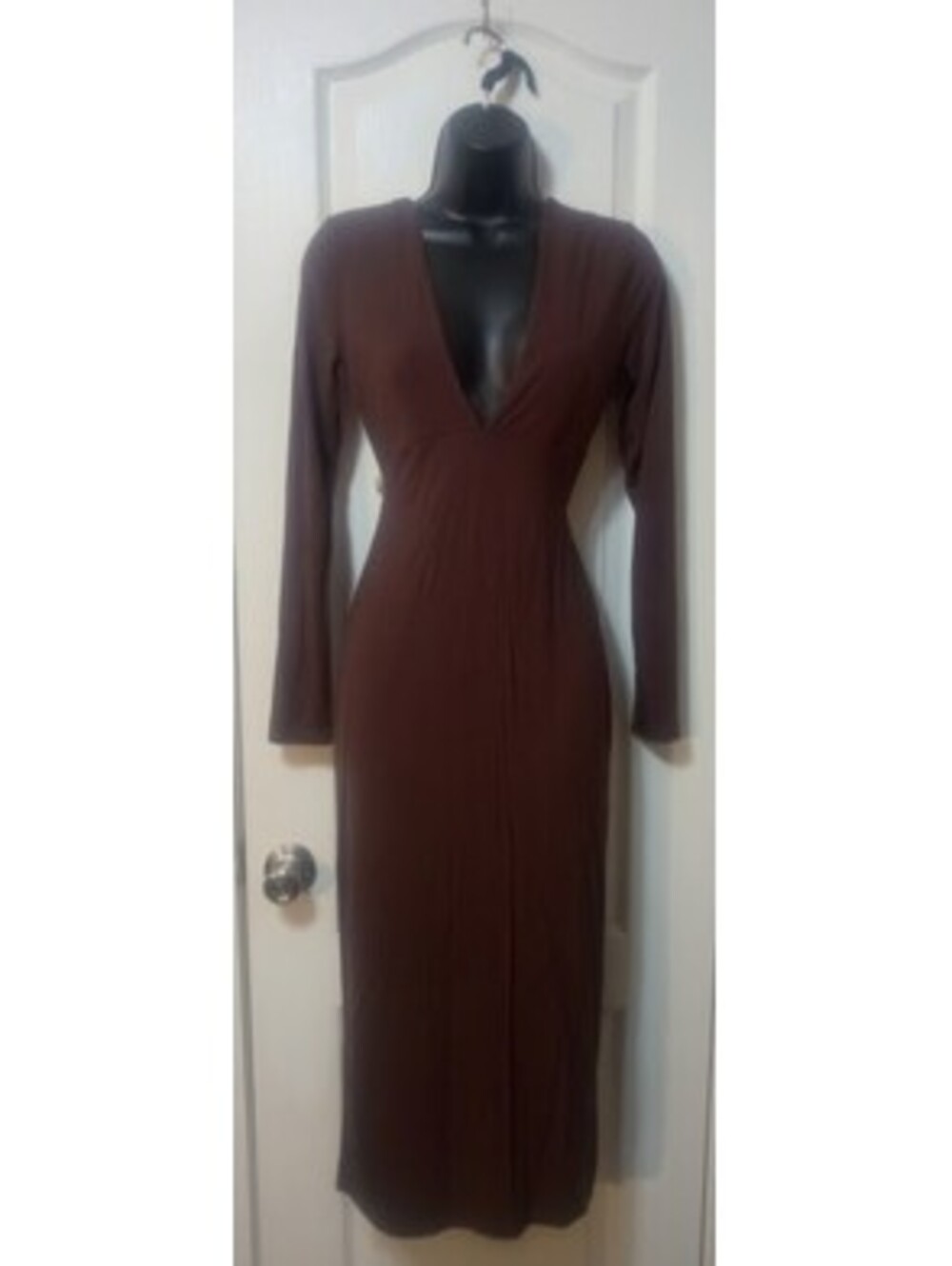 See You Monday Brown V‑Neck Long‑Sleeve Dress | Size M